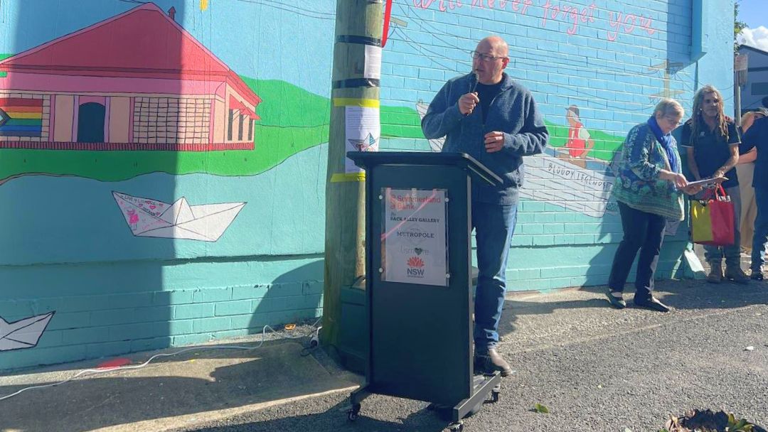 Steve Krieg opening Tinnies Mural Wall